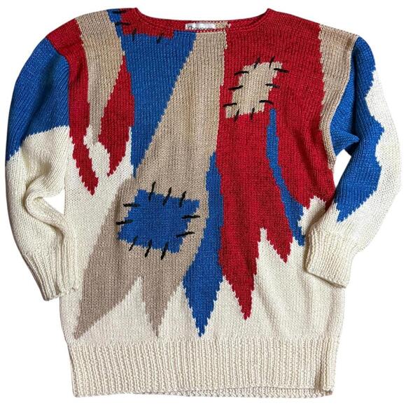 Chavenne Abstract Red Blue Ivory Oversized Graphic Sweater Women’s M,All Products : American Fashion Style Bags On Sale